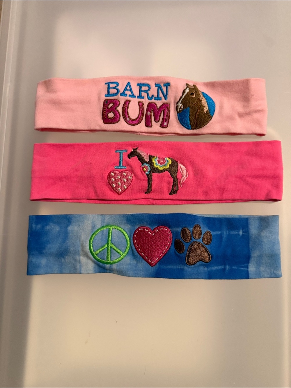 Kids Pink 'Barn Bum' & Horse Head Embroidered Headbands - Set of 3